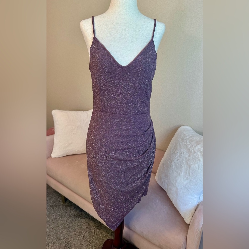 Windsor Dress Short Asymmetrical Mauve Sparkle Ruched Women’s M Love Island